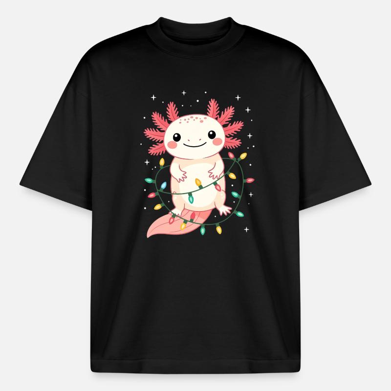 Pull de Noël Axolotl Drôle Mignon - T-shirt unisexe boxy épais biologique Stanley/Stella - noir