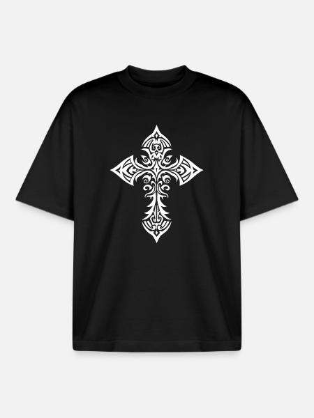 Ornate Tribal Cross design - Boxy Heavyweight Unisex Organic T-Shirt by Stanley/Stella - black