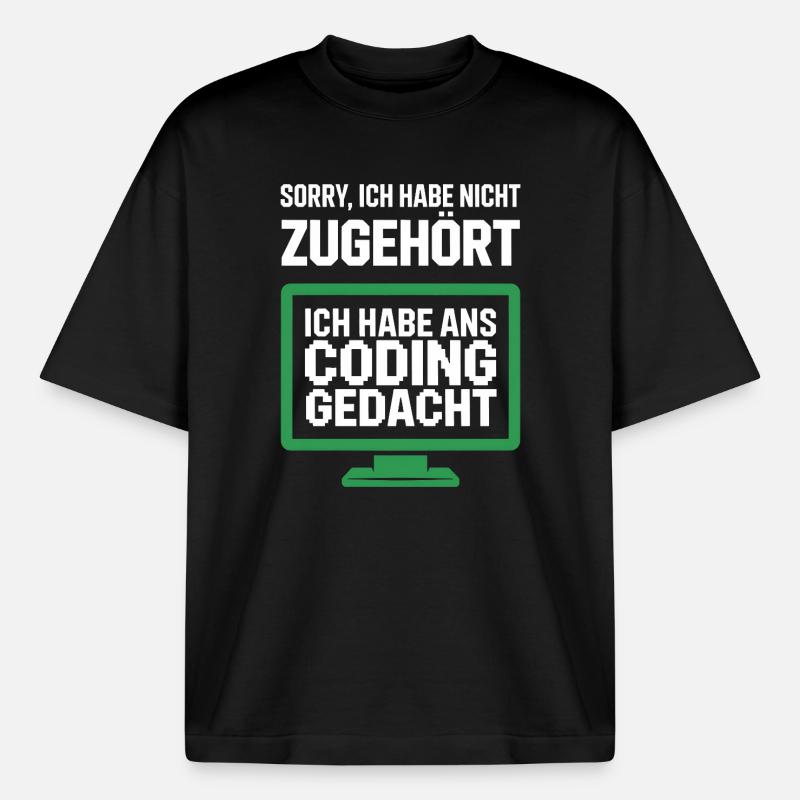 Coding Thought Screen Saying - Boxy Heavyweight Unisex Organic T-Shirt by Stanley/Stella - black