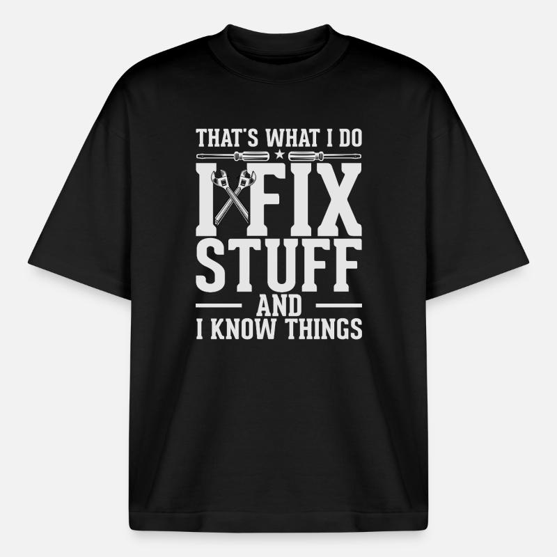 Fix Stuff and Know Things - Boxy Heavyweight Unisex Organic T-Shirt by Stanley/Stella - black