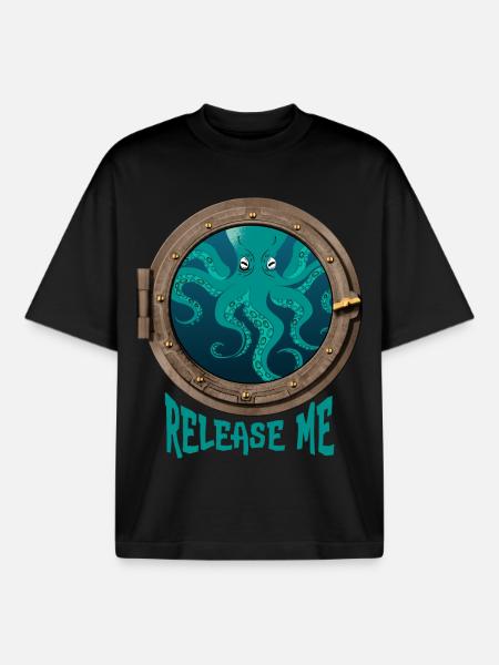 Octopus and porthole - Boxy Heavyweight Unisex Organic T-Shirt by Stanley/Stella - black