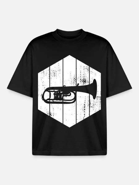 Trumpet Drawing - Boxy Heavyweight Unisex Organic T-Shirt by Stanley/Stella - black
