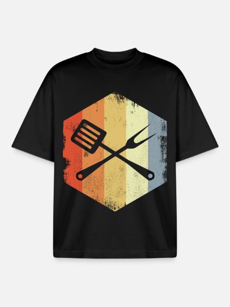 Retro Cooking Utensils - Boxy Heavyweight Unisex Organic T-Shirt by Stanley/Stella - black
