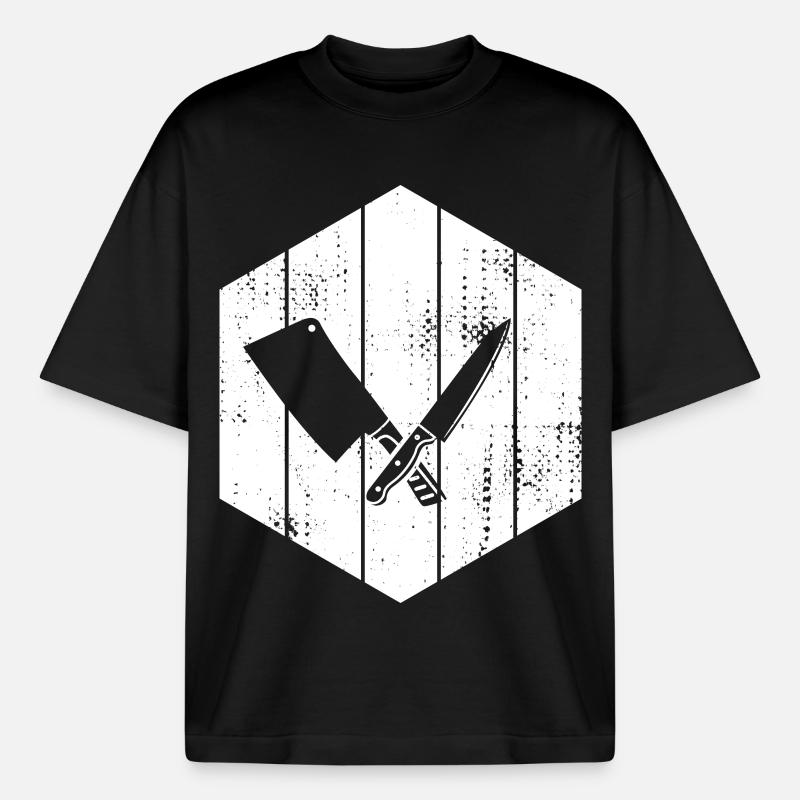 Messer Hackbeil Zeichnung - Boxy Heavyweight Unisex Organic T-Shirt von Stanley/Stella - Schwarz
