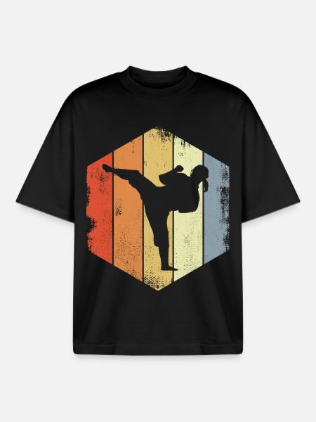 Karate Girl Drawing - Boxy Heavyweight Unisex Organic T-Shirt by Stanley/Stella - black
