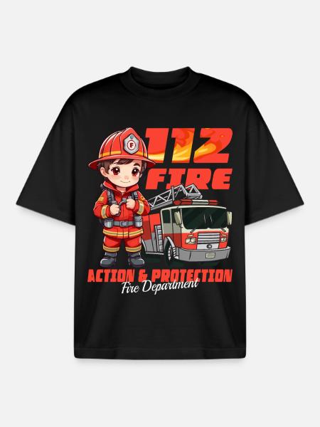 Little Firefighter - Boxy Heavyweight Unisex Organic T-Shirt by Stanley/Stella - black