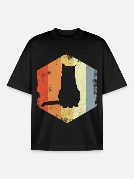 Chat rétro - T-shirt unisexe boxy épais biologique Stanley/Stella - noir