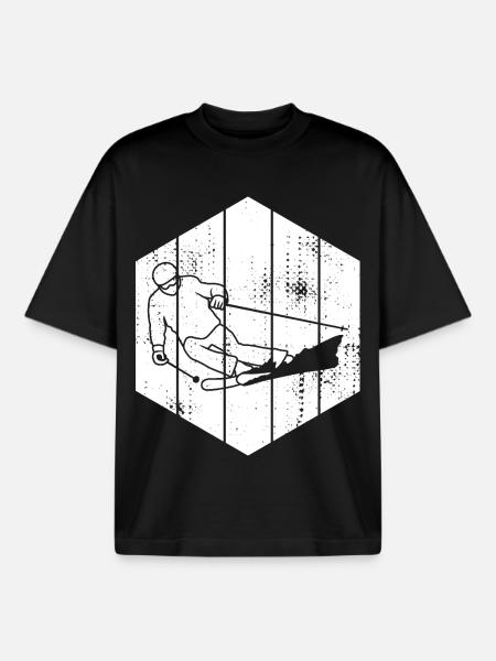 Skier Drawing - Boxy Heavyweight Unisex Organic T-Shirt by Stanley/Stella - black