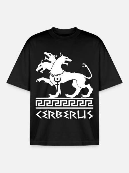 White Cerberus Dog - Boxy Heavyweight Unisex Organic T-Shirt by Stanley/Stella - black