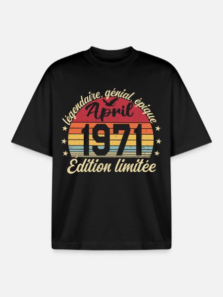 1971 avril Anniversaire avril 1971 - T-shirt unisexe boxy épais biologique Stanley/Stella - noir