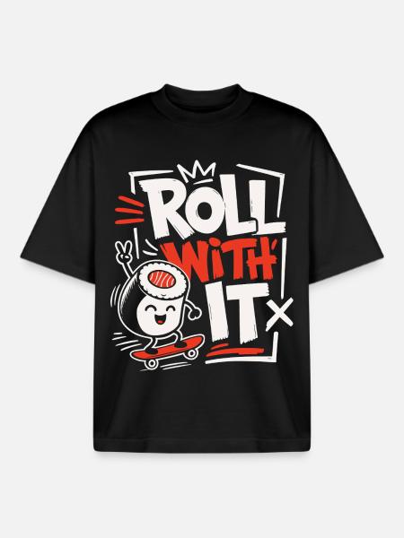 Roll With It Sushi Design - Boxy Heavyweight Unisex Organic T-Shirt by Stanley/Stella - black