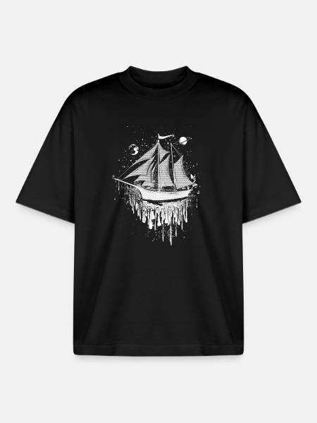 surrealistic sailing ship - Boxy Heavyweight Unisex Organic T-Shirt by Stanley/Stella - black