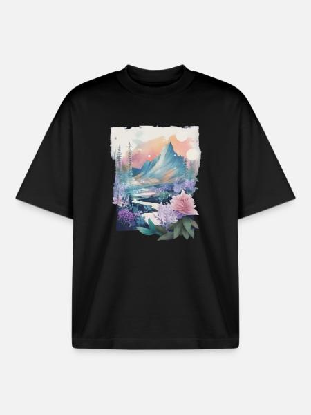 Flower landscape - Boxy Heavyweight Unisex Organic T-Shirt by Stanley/Stella - black
