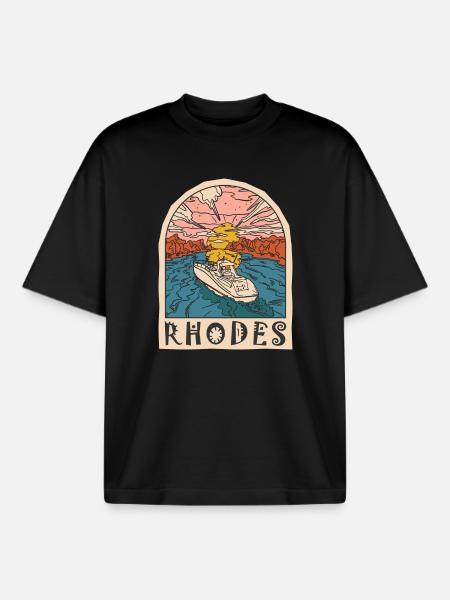 Rhodes Holidays Beach Grèce - T-shirt unisexe boxy épais biologique Stanley/Stella - noir