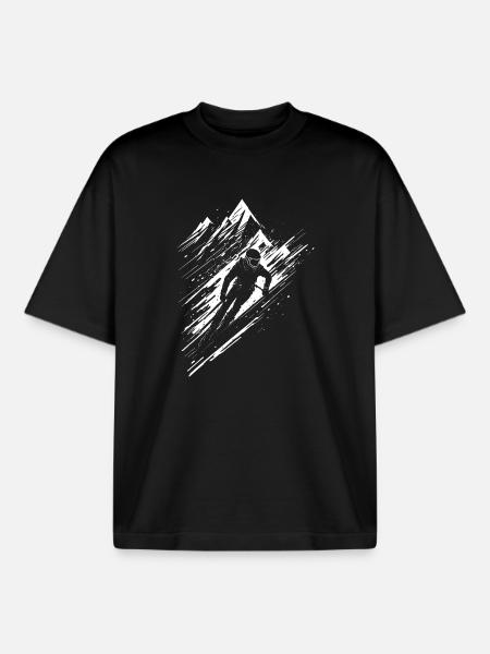 Skier and Mountain | Ski - Boxy Heavyweight Unisex Organic T-Shirt by Stanley/Stella - black