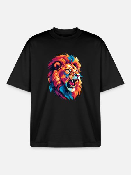Mehrfarbiger Löwe - Boxy Heavyweight Unisex Organic T-Shirt von Stanley/Stella - Schwarz