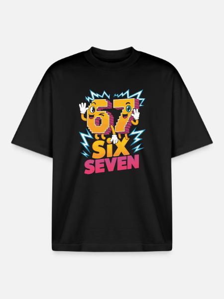 Six Seven Cartoon Character Design - Boxy Heavyweight Unisex Organic T-Shirt by Stanley/Stella - black