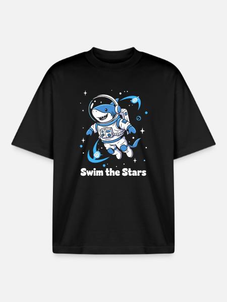 Astronaute requin de l’espace - T-shirt unisexe boxy épais biologique Stanley/Stella - noir