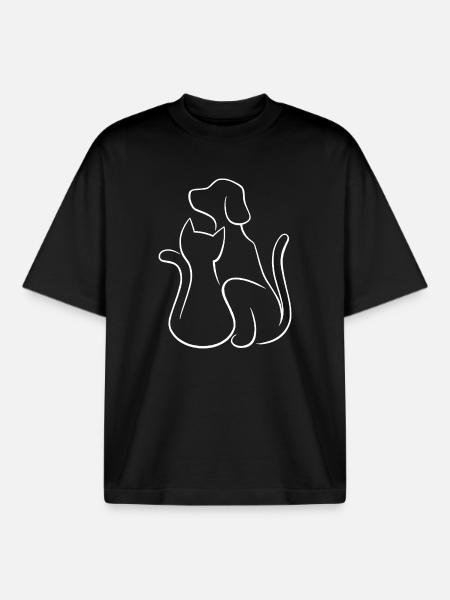Dog and cat love of animals - Boxy Heavyweight Unisex Organic T-Shirt by Stanley/Stella - black
