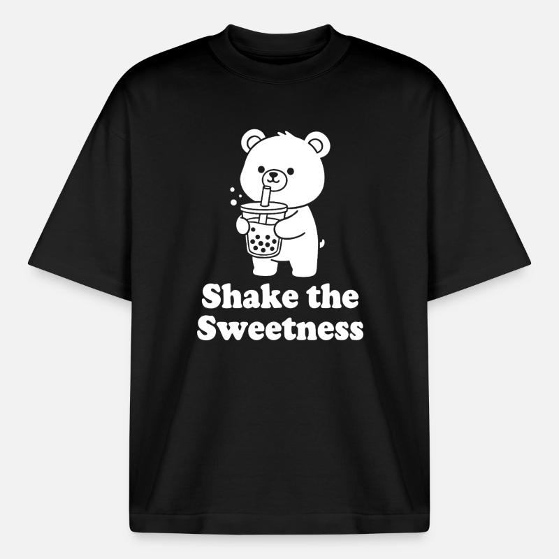 Cuddly Bear with Bubble Tea - Boxy Heavyweight Unisex Organic T-Shirt by Stanley/Stella - black