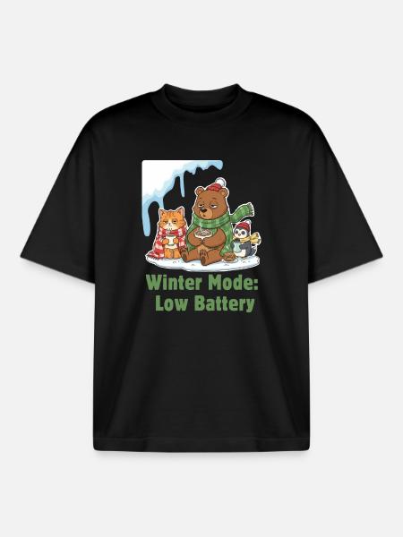 Wintermodus: Müde, Eingepackt & Hungrig - Boxy Heavyweight Unisex Organic T-Shirt von Stanley/Stella - Schwarz