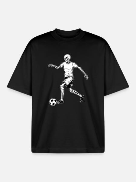 Skeleton Footballer Line Art - Boxy Heavyweight Unisex Organic T-Shirt by Stanley/Stella - black