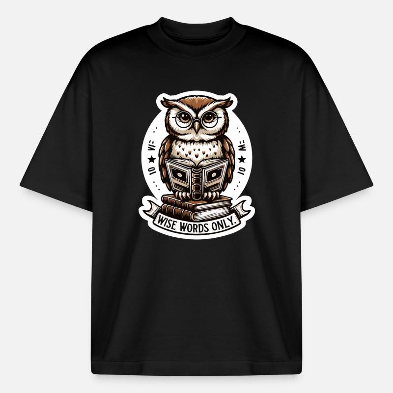 Weise Eule liest Buch - Boxy Heavyweight Unisex Organic T-Shirt von Stanley/Stella - Schwarz