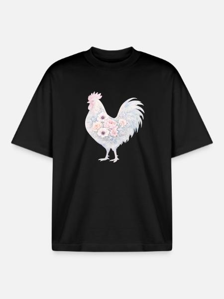 Hahn Blumen Aquarell - Boxy Heavyweight Unisex Organic T-Shirt von Stanley/Stella - Schwarz