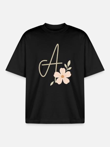 Monogram A Floral - Boxy Heavyweight Unisex Organic T-Shirt by Stanley/Stella - black