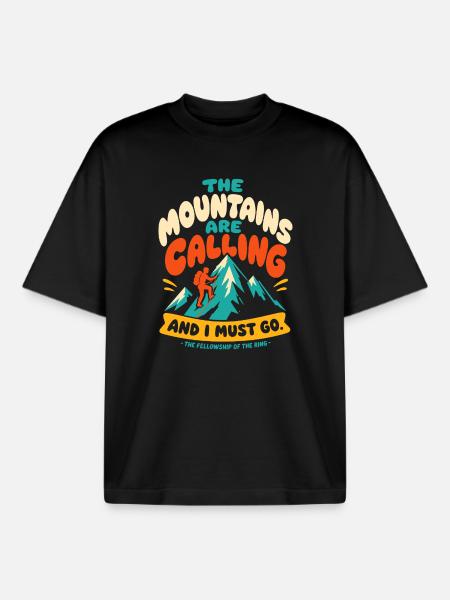 The Mountains Are Calling Hiking - Boxy Heavyweight Unisex Organic T-Shirt by Stanley/Stella - black