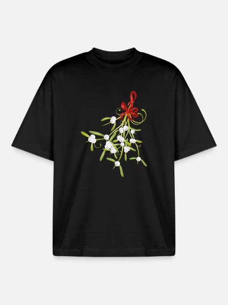 Mistletoe mistletoe berries Christmas bow - Boxy Heavyweight Unisex Organic T-Shirt by Stanley/Stella - black