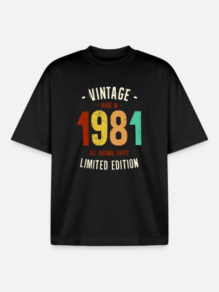 Millésime 1981 Edition Limitée - T-shirt unisexe boxy épais biologique Stanley/Stella - noir