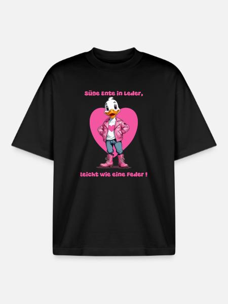 Cute duck in leather - Boxy Heavyweight Unisex Organic T-Shirt by Stanley/Stella - black