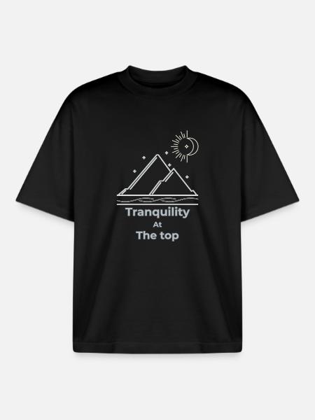 Tranquillité au sommet slow living - T-shirt unisexe boxy épais biologique Stanley/Stella - noir