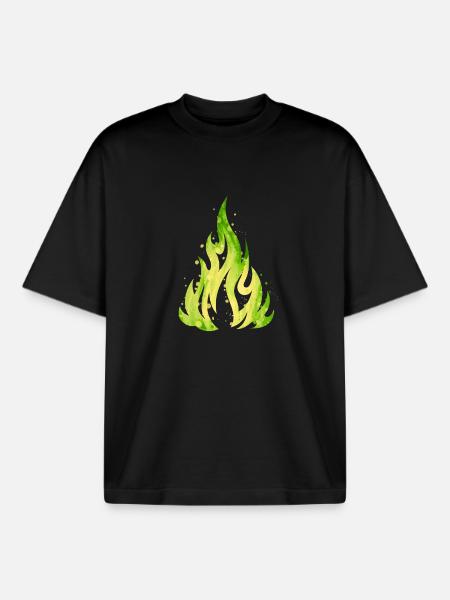 Verdant Flame Watercolor Fire - Boxy Heavyweight Unisex Organic T-Shirt by Stanley/Stella - black