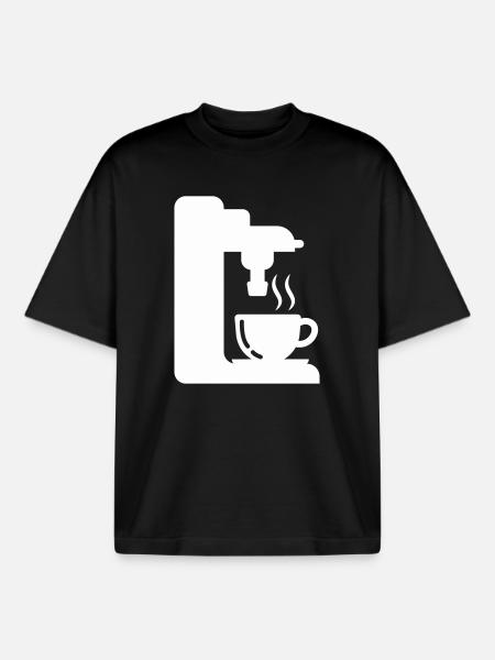 Espresso Machine Outline Coffee Illustration - Boxy Heavyweight Unisex Organic T-Shirt by Stanley/Stella - black
