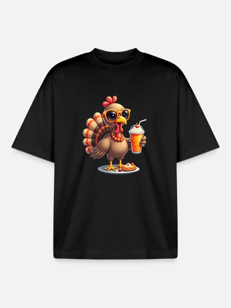 Thanksgiving Turkey with Sunglasses - Boxy Heavyweight Unisex Organic T-Shirt by Stanley/Stella - black