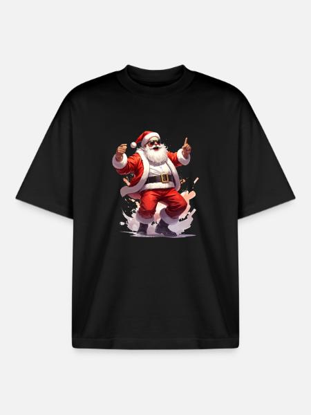 Joulupukki tanssii rock-musiikin tahtiin - Unisex boxy raskas T-paita luomupuuvillasta Stanley/Stellalta - musta