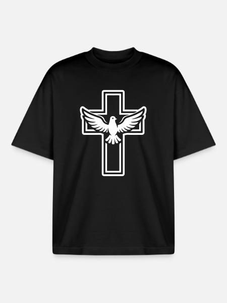Colombe croix chrétienne - T-shirt unisexe boxy épais biologique Stanley/Stella - noir