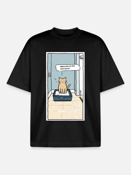 Litter Box Shitshow Humor - Boxy Heavyweight Unisex Organic T-Shirt by Stanley/Stella - black