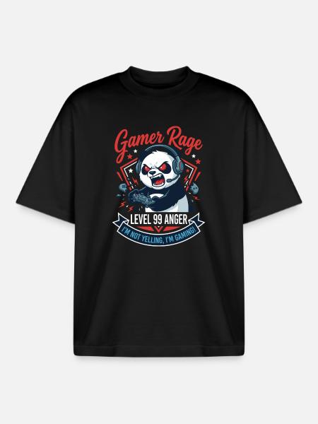 Gamer Panda Level 99 Rage - Boxy Heavyweight Unisex Organic T-Shirt by Stanley/Stella - black