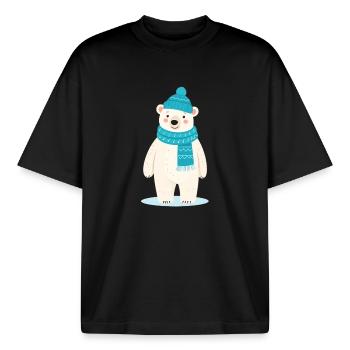 Niedlicher Eisbär mit Mütze und Schal - Boxy Heavyweight Unisex Organic T-Shirt von Stanley/Stella - Schwarz - Vorne - AI Model Male 185 light (185cm) & AI Model Female 172 dark (172cm)