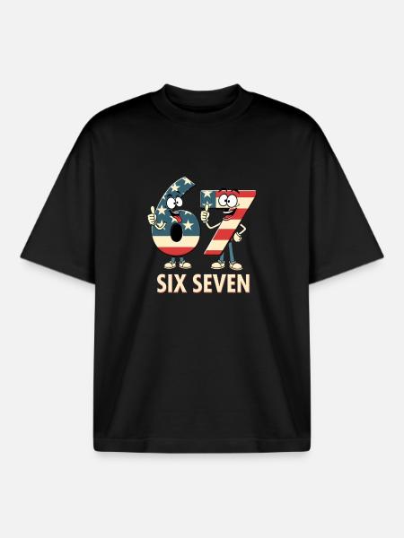 US Flag 67 Memes Six Seven - Boxy Heavyweight Unisex Organic T-Shirt by Stanley/Stella - black