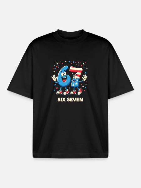 US Flag 67 Memes Six Seven - T-shirt unisexe boxy épais biologique Stanley/Stella - noir