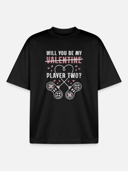 Will You Be My Player Two? - Boxy Heavyweight Unisex Organic T-Shirt by Stanley/Stella - black