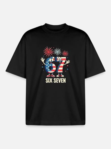 US Flag 67 Memes Six Seven - T-shirt unisexe boxy épais biologique Stanley/Stella - noir