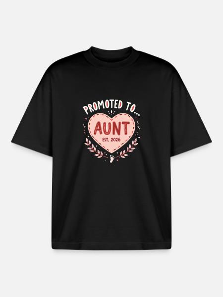 Ciocia 2026 Ciocia 2026 Awansowana na Ciocię 2026 - T-shirt unisex boxy ciężki organiczny Stanley/Stella - czarny