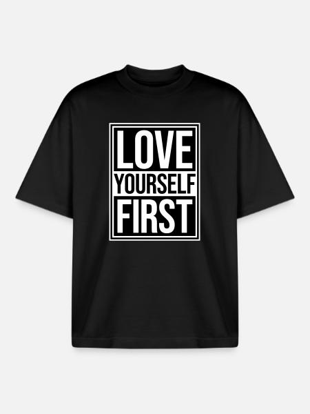 Love Yourself First Self-Love Self-Care - Boxy Heavyweight Unisex Organic T-Shirt by Stanley/Stella - black