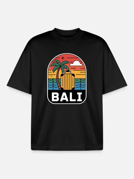 Bali Indonesia Suitcase Sunset - Boxy Heavyweight Unisex Organic T-Shirt by Stanley/Stella - black