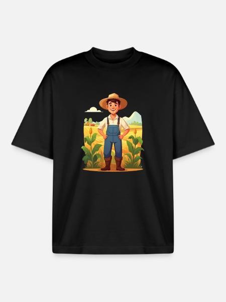Cute illustration of a farmer - Boxy Heavyweight Unisex Organic T-Shirt by Stanley/Stella - black